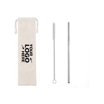 Silver Drinking Straws Set with Cleaning Brush